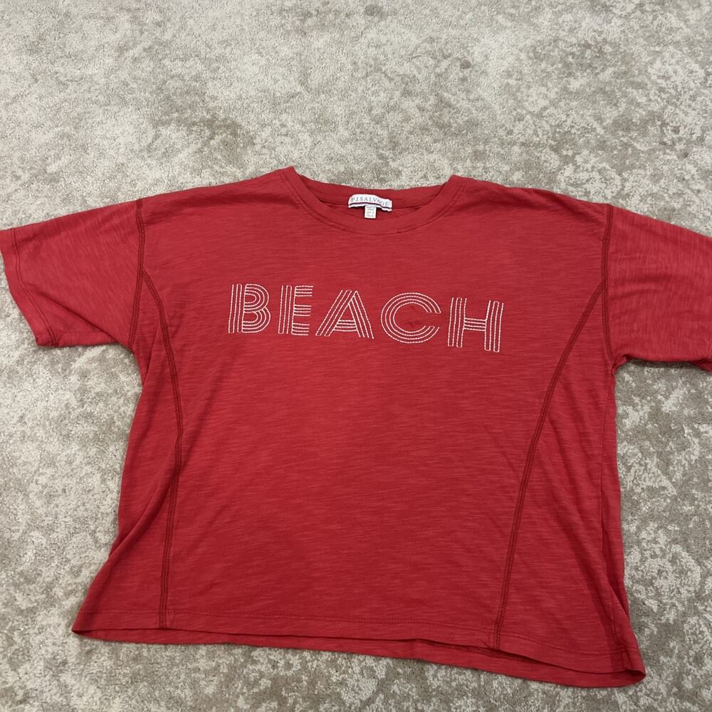 PJ Salvage Women's Loungewear Rocket Beach Short Sleeve T-Shirt embroidered SZ S